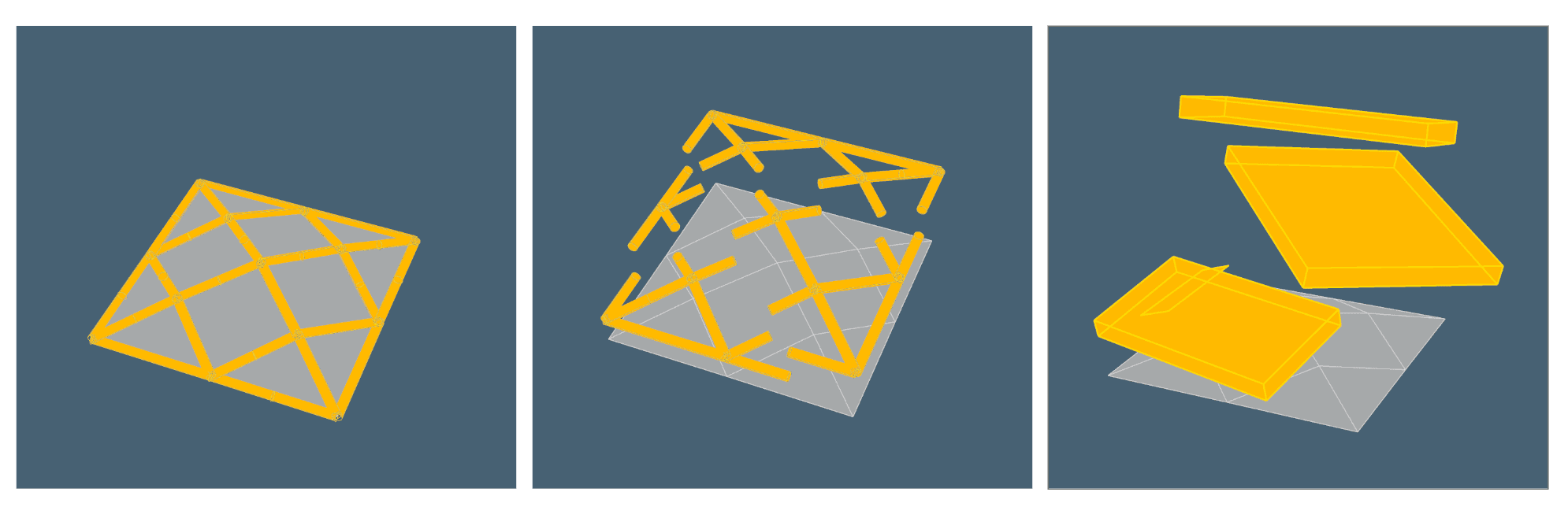 From continuous shell to container — three-step discretization: joint placement, panel extraction, bounding box validation